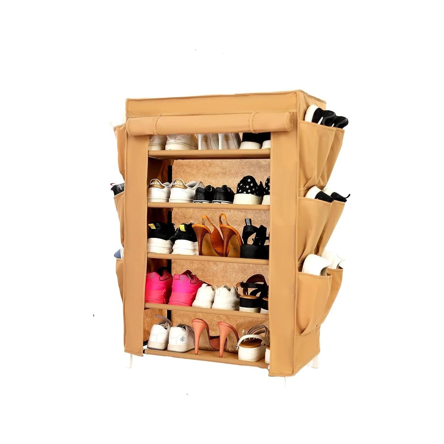 Shoe Rack W/Fabric Cover,5 Shelves & 6 Pockets