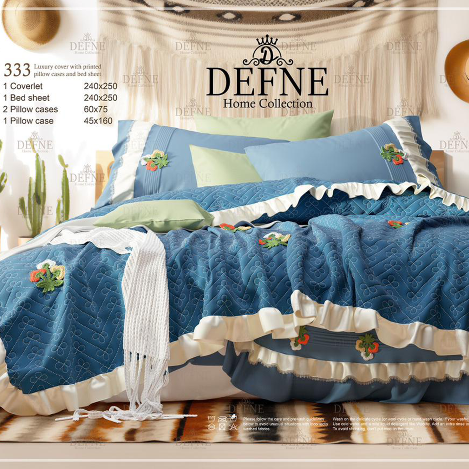 DEFNE Handmade Bars Coverlet Set, 5 Pieces