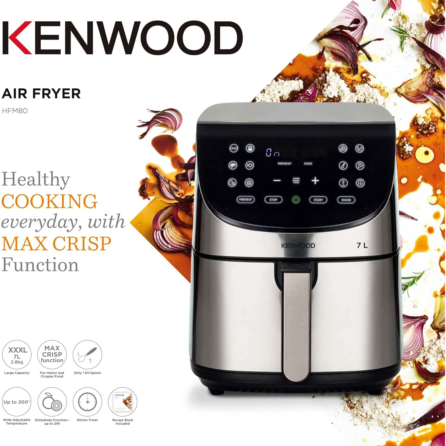 Kenwood Air Fryer, 7 Liters, 1800 Watt, Silver - HFM80.000SS