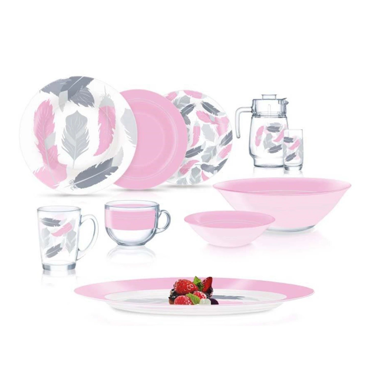 Luminarc Tirana Pink Dinner Set, 46 Pieces