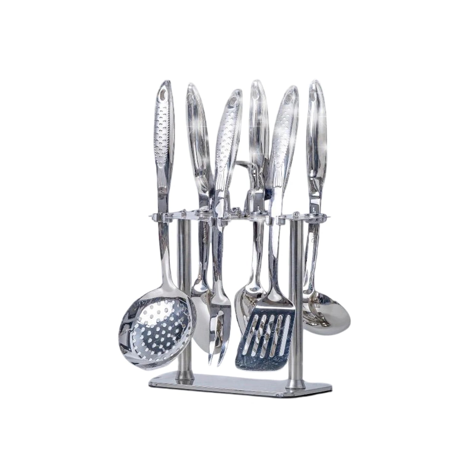 Stainless steel dispenser set, 7 pieces on a stand