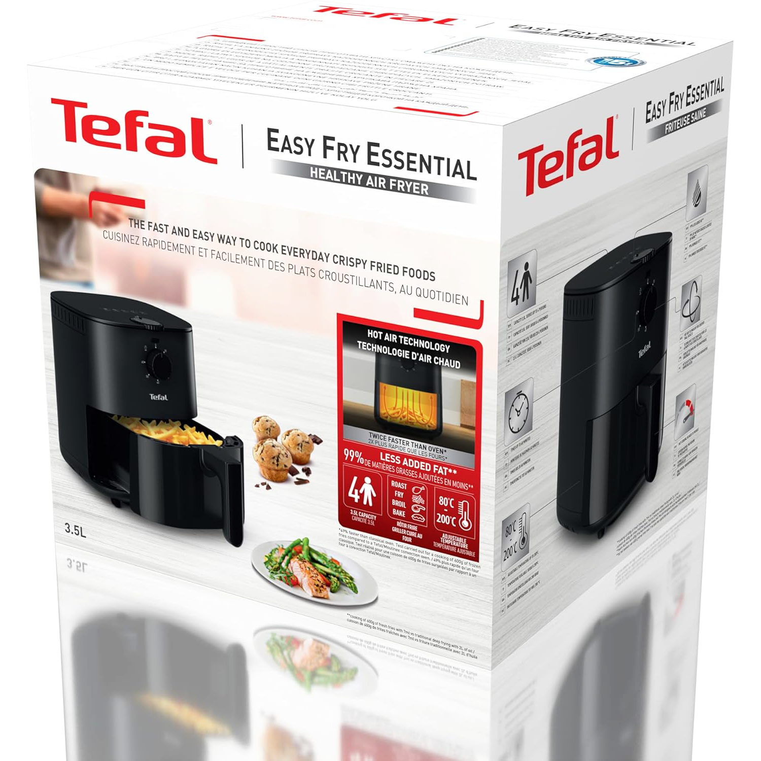 Tefal  Air Fryer, 3.5 Liters, 1500 Watt, Black • EY1308EG