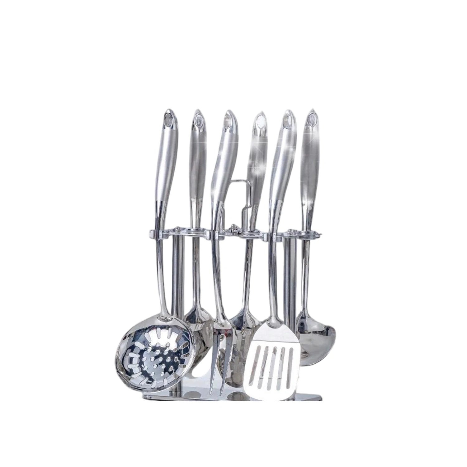 Stainless steel dispenser set, 7 pieces on a stand