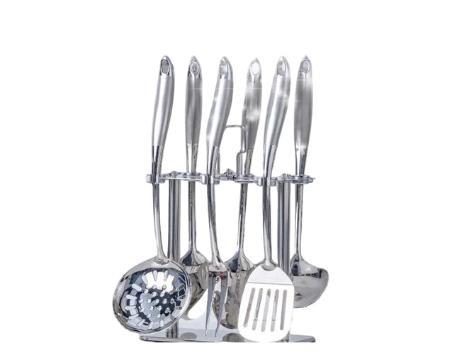 Stainless steel dispenser set, 7 pieces on a stand